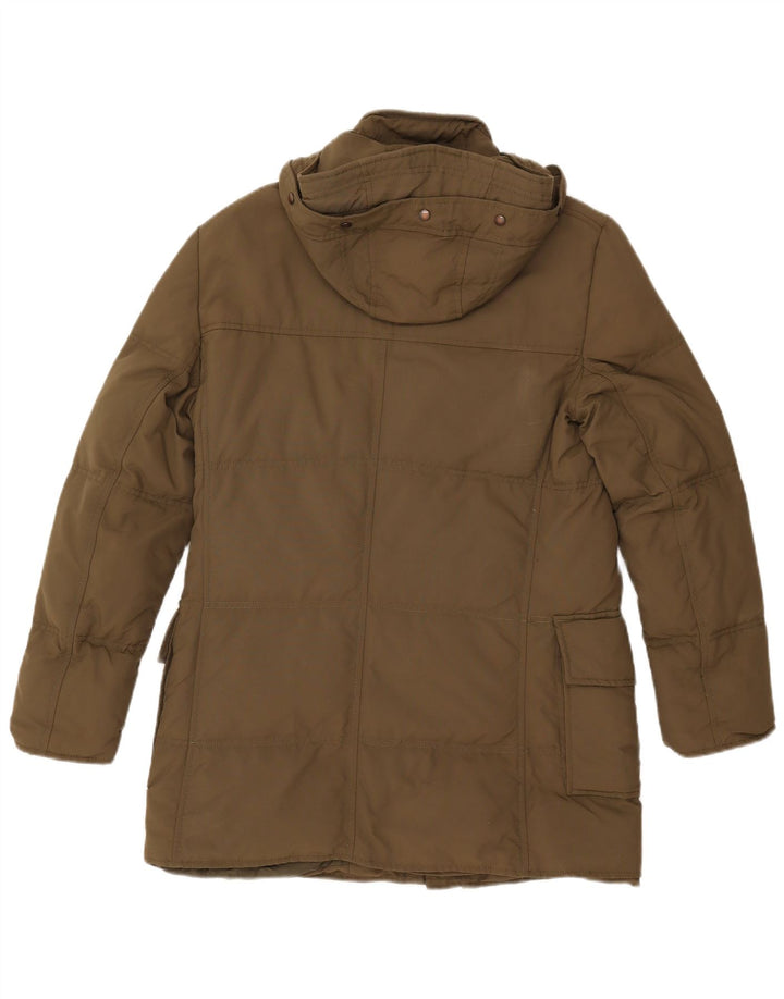 JOHN ASHFIELD Cappotto imbottito con cappuccio da uomo UK 36 Piccolo nylon kaki