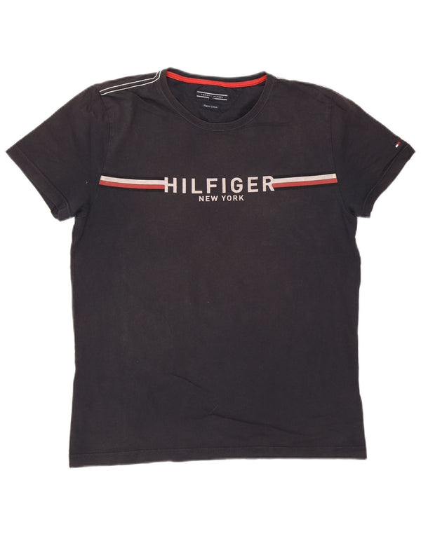 T-shirt grafica da uomo Tommy Hilfiger Top grande in cotone blu navy