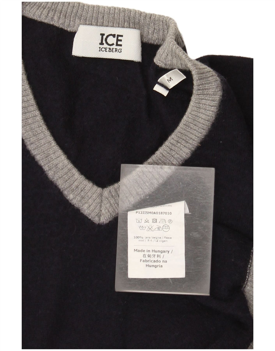 Maglione da donna con scollo a V Iceberg UK 12 Blocco colore blu navy medio