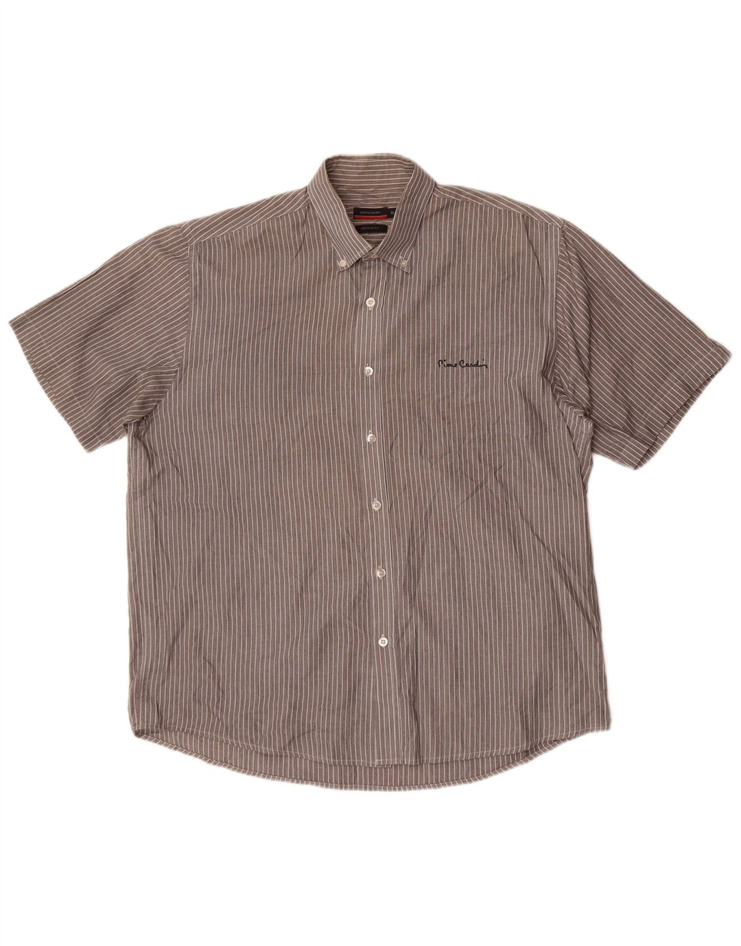 Camicia a maniche corte vestibilità regolare da uomo Pierre Cardin XL poliestere a righe grigie