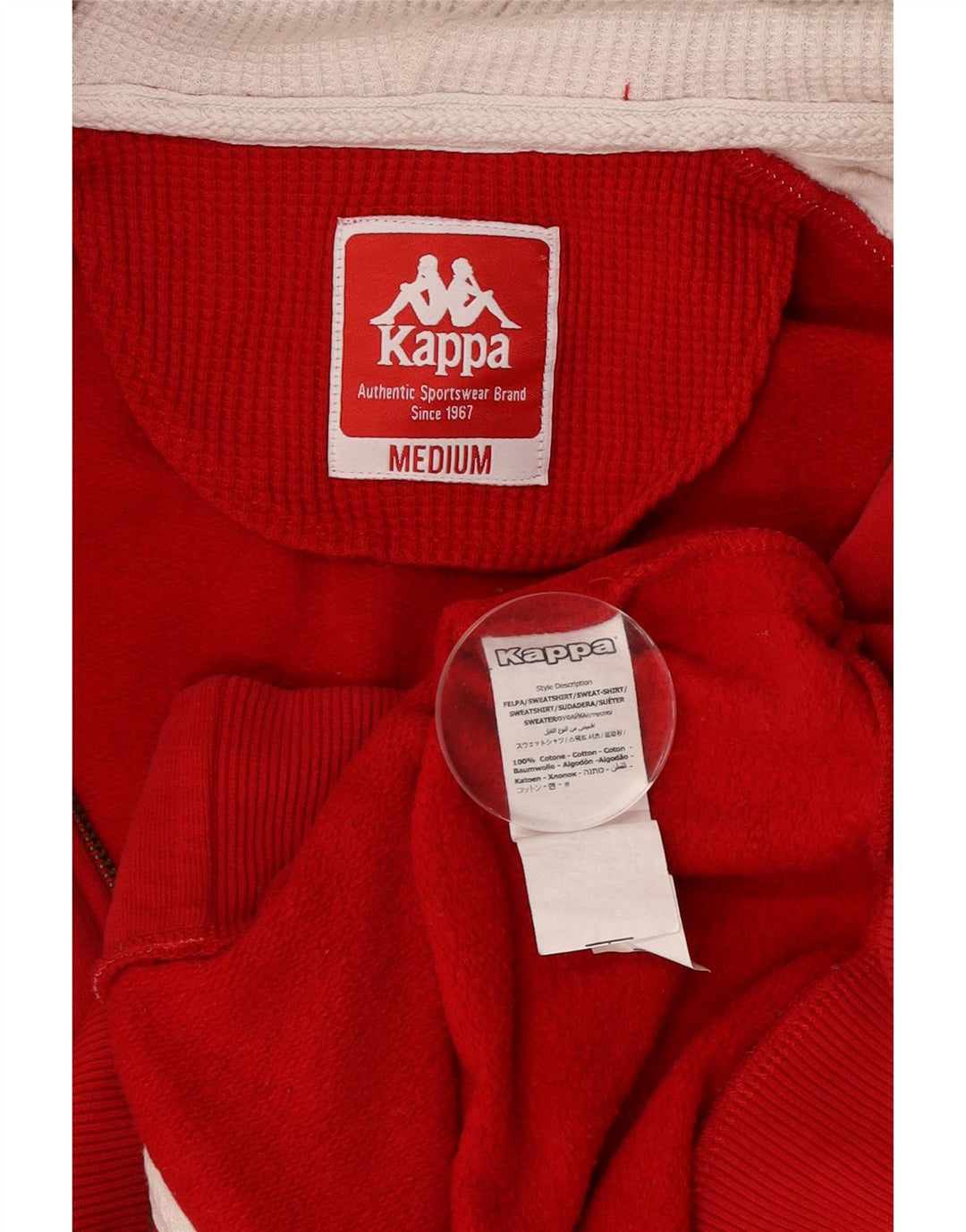 Maglione con cappuccio e zip grafica da uomo Kappa in cotone color block rosso medio