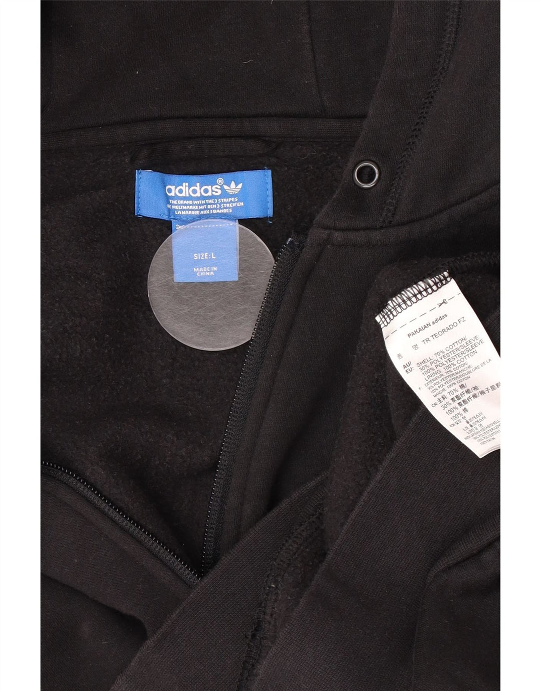 Maglione con cappuccio e zip Adidas da uomo grande in cotone nero