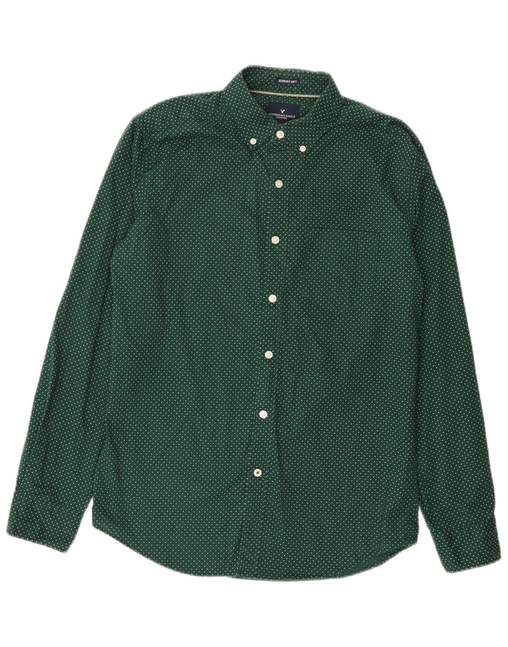 Camicia da uomo Classic Fit American Eagle piccola in cotone maculato verde