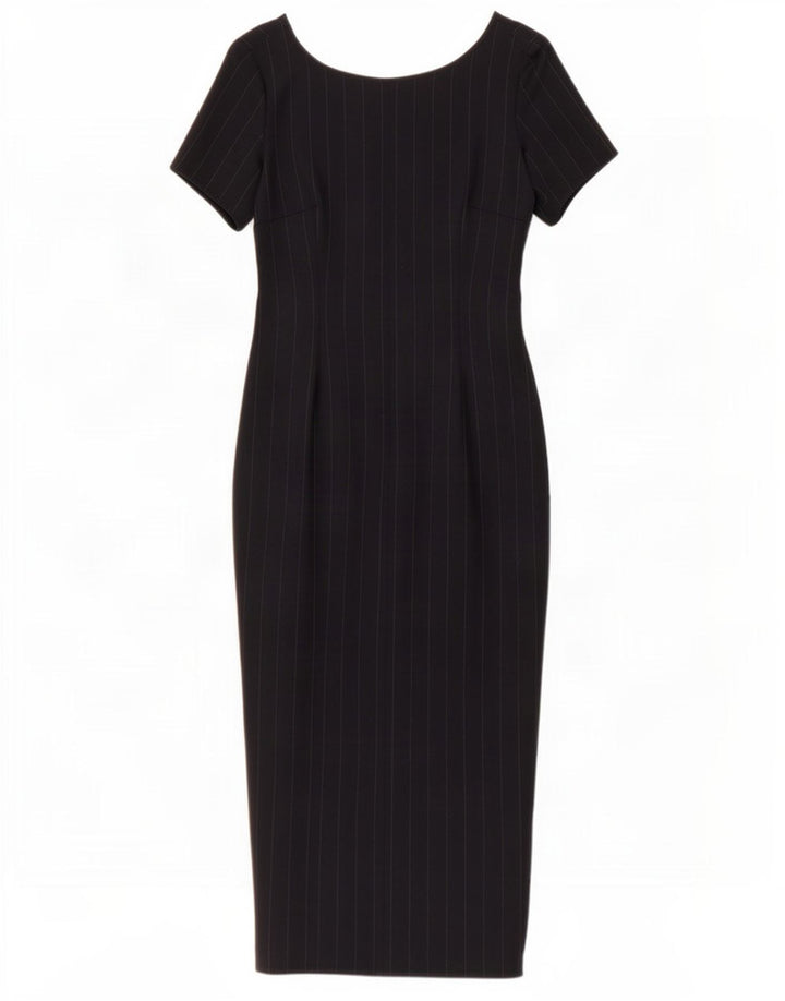 Abito lungo da donna vintage IT 42 medio in lana gessata blu navy