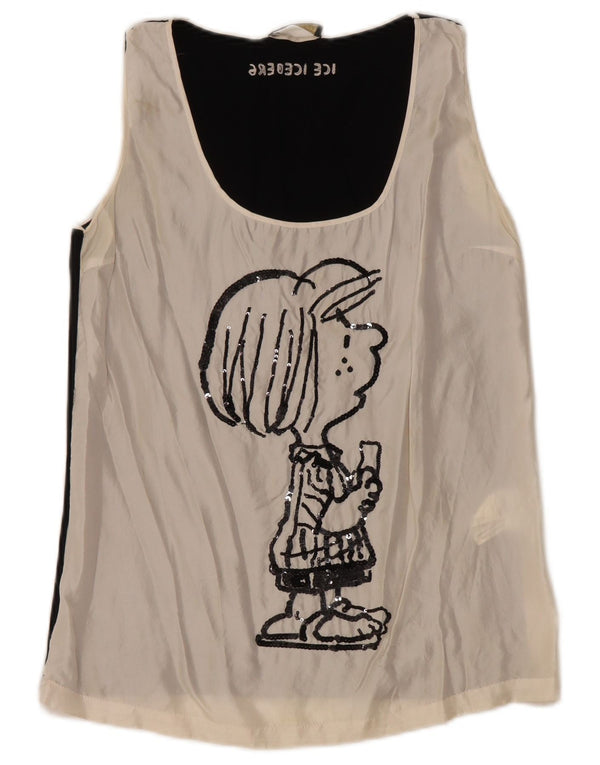ICEBERG Camicetta grafica da donna Top UK 8 Small Off White Colourblock