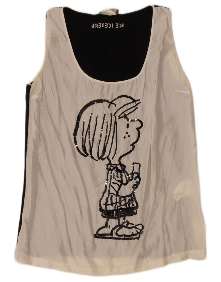 ICEBERG Camicetta grafica da donna Top UK 8 Small Off White Colourblock