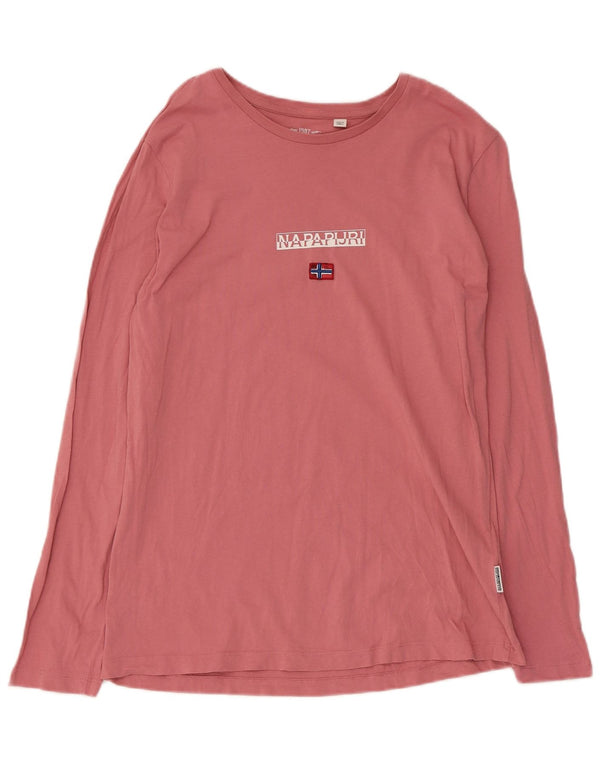 Napapijri Top grafico da donna a maniche lunghe UK 14 Large in cotone rosa