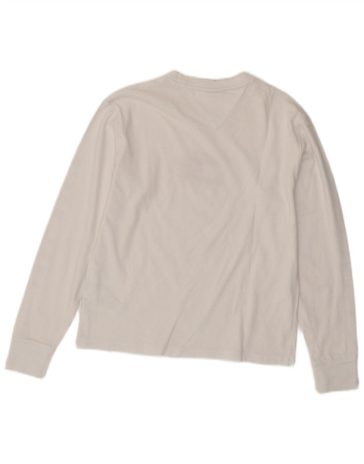 TOMMY HILFIGER T-shirt grafica da donna Top UK 10 piccola cotone bianco