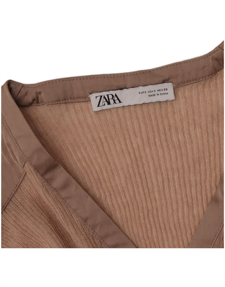 Top Zara da donna a maniche lunghe UK 10 Small Beige Colourblock