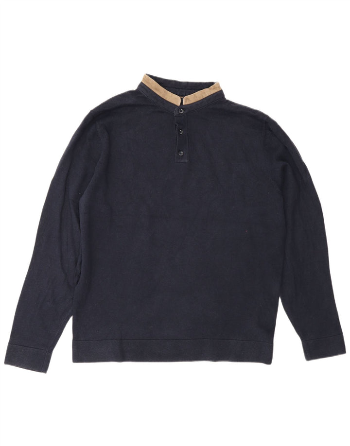 Massimo Dutti Maglione da uomo con bottoni e collo grande in cotone blu navy