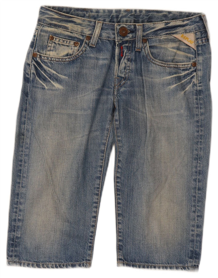 Pantaloncini di jeans Bermuda da donna Replay W25 piccoli in cotone blu