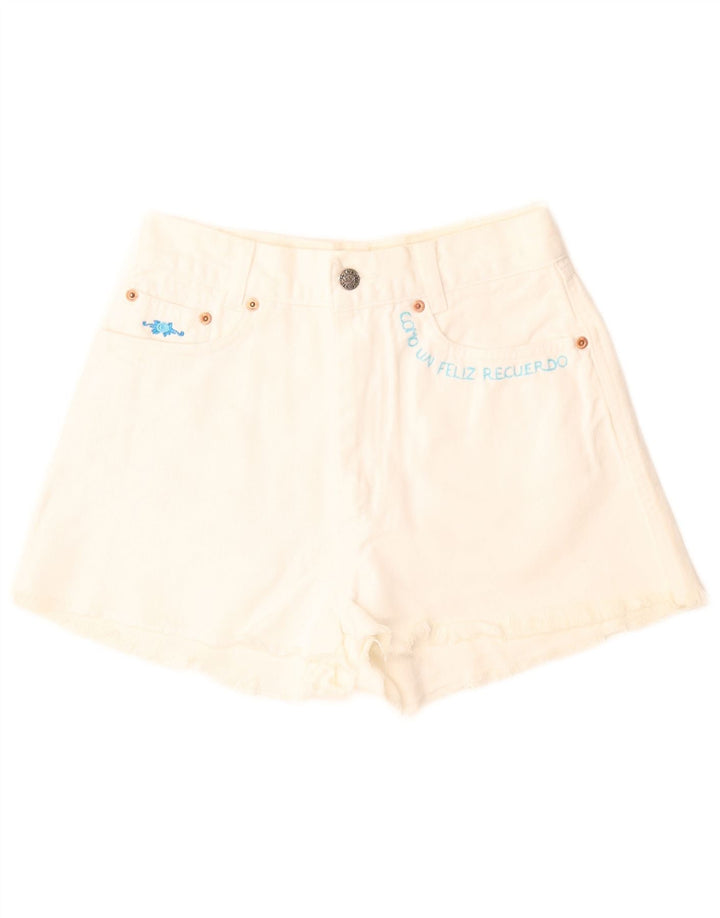 Pantaloncini di jeans a gamba larga da donna Charro W29 cotone bianco medio