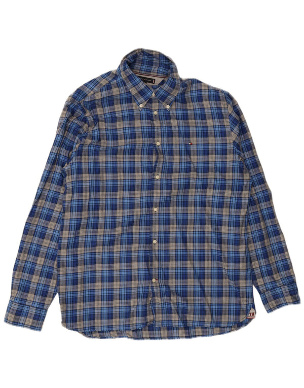 Tommy Hilfiger Camicia da uomo in flanella vestibilità regolare XL in cotone a quadri blu