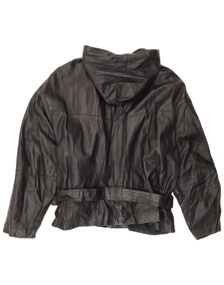 Giacca in pelle con cappuccio vintage da uomo UK 42 XL nera
