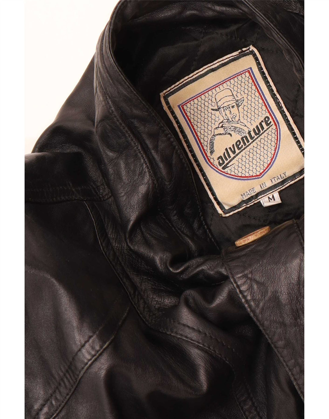 Giacca in pelle vintage da uomo vestibilità ampia UK 38 media nera