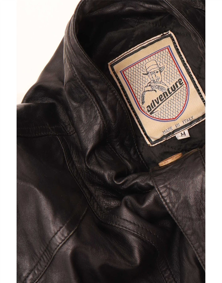 Giacca in pelle vintage da uomo vestibilità ampia UK 38 media nera