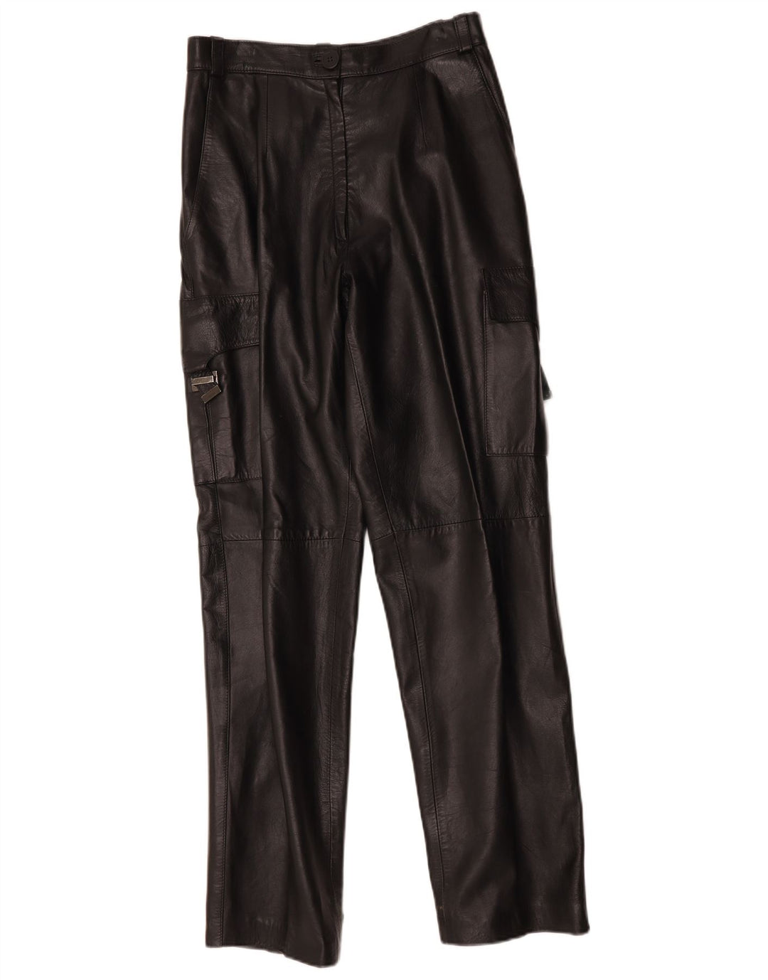 Pantaloni cargo dritti in pelle da donna FLORENTIA IT 44 medio W28 L31 neri