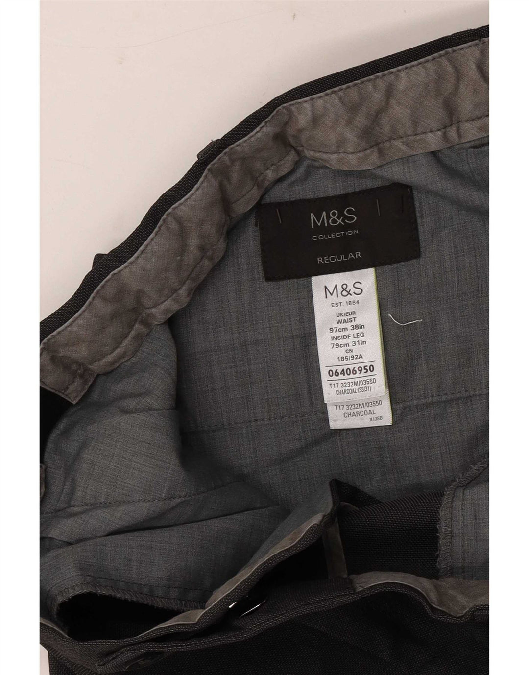 Pantaloni da abito regolari dritti da uomo Marks & Spencer W38 L31 poliestere grigio