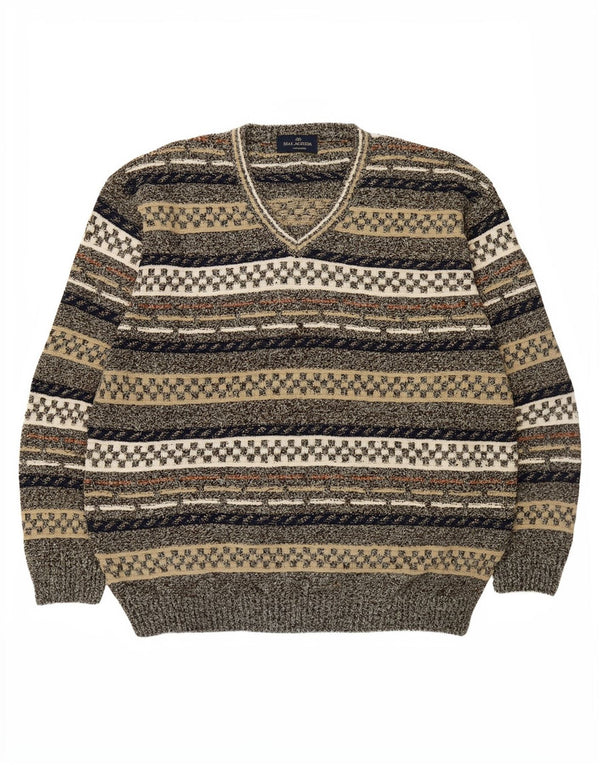 Maglione da uomo con scollo a V Malagrida XL in cotone geometrico multicolore