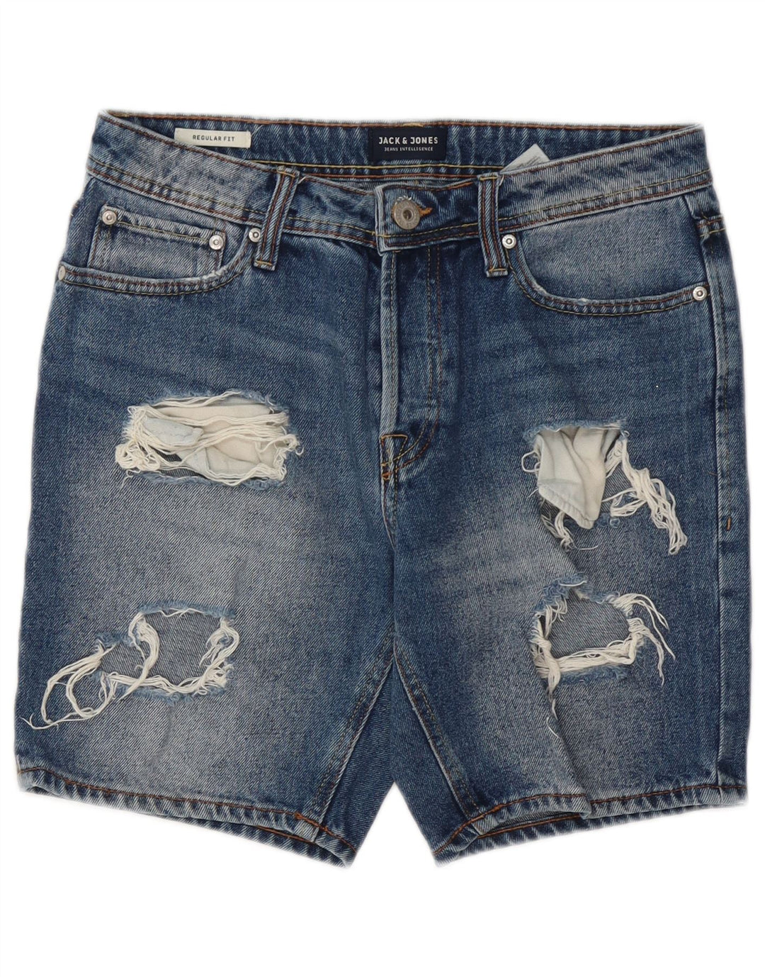 Jack & Jones Pantaloncini di jeans vestibilità regolare invecchiati da uomo piccoli W28 cotone blu