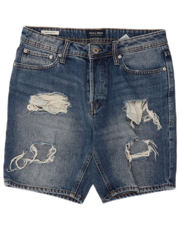 Jack & Jones Pantaloncini di jeans vestibilità regolare invecchiati da uomo piccoli W28 cotone blu