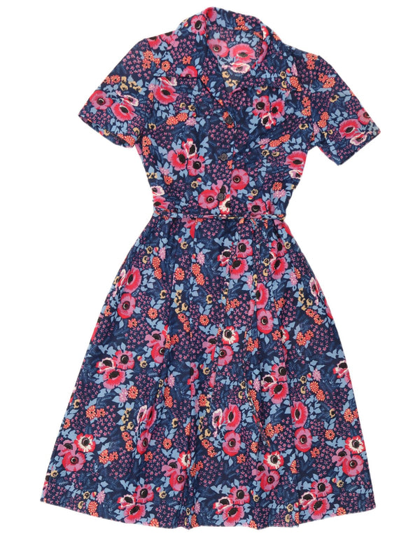 Abito a trapezio da donna vintage UK 10 piccolo floreale blu