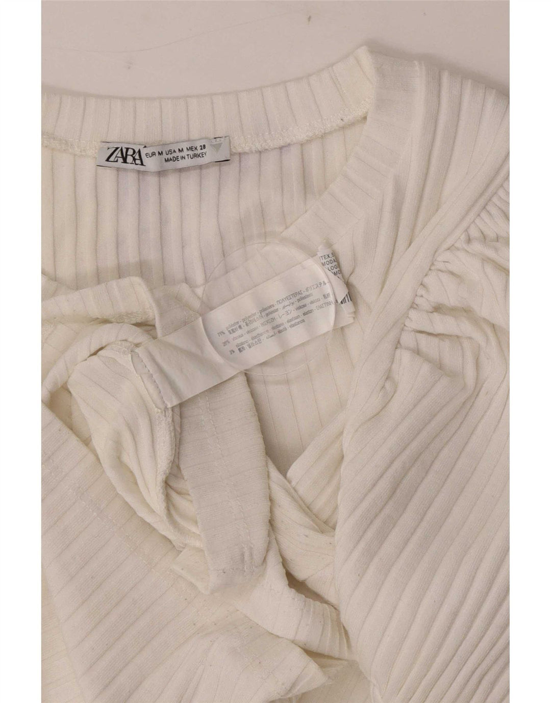 T-shirt corta da donna Zara UK 12 poliestere bianco medio