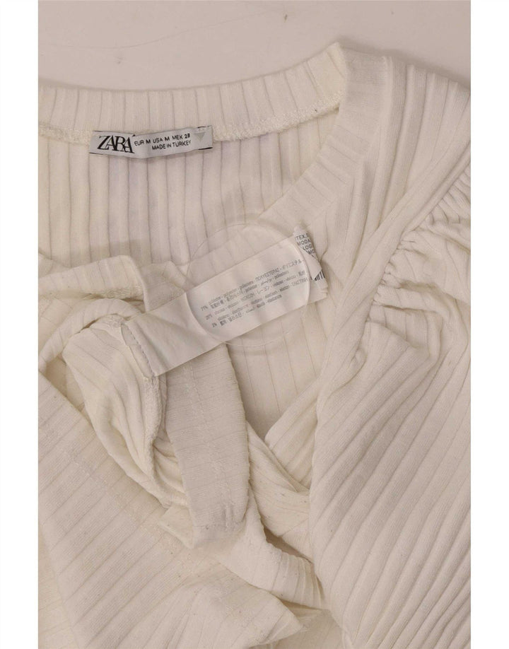 T-shirt corta da donna Zara UK 12 poliestere bianco medio