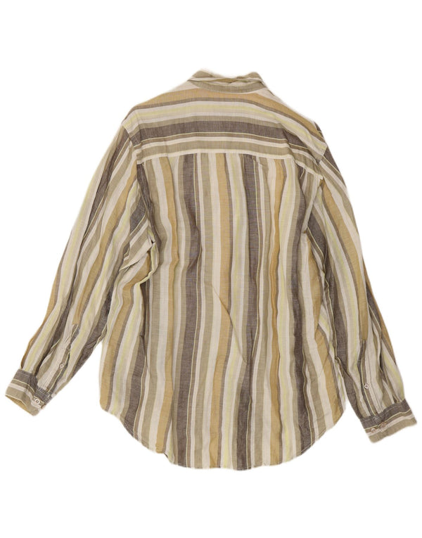 Camicia da uomo Marlboro Classics Large in lino a righe multicolori