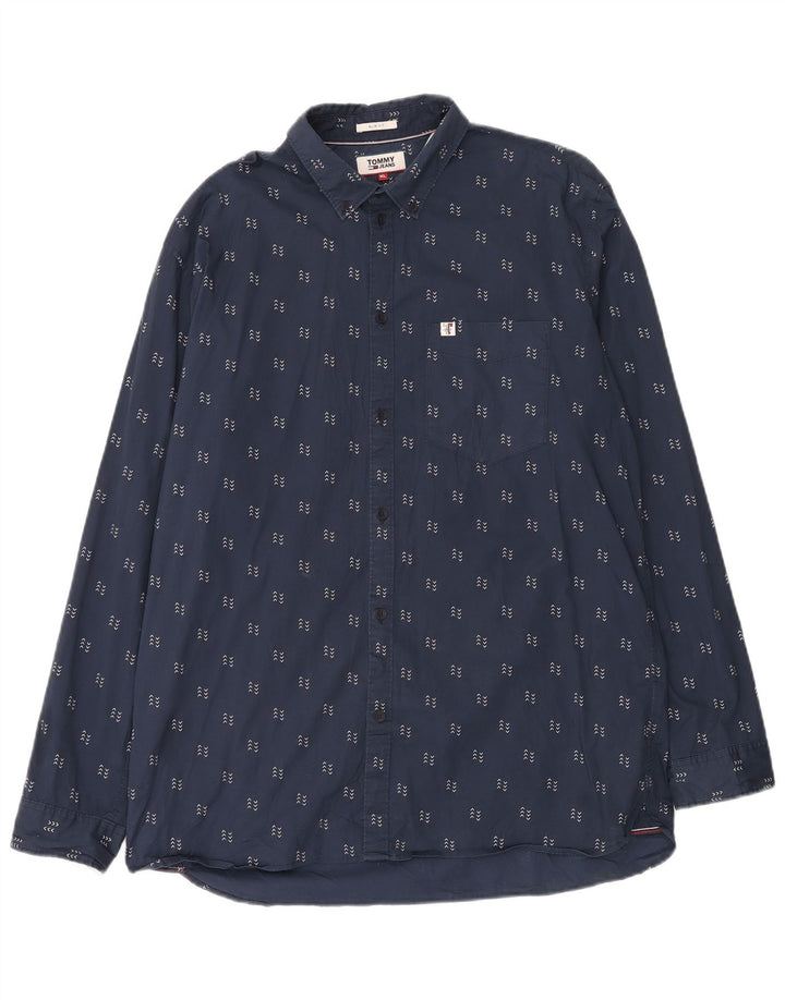 Camicia da uomo con motivo astratto Tommy Hilfiger XL in cotone blu navy