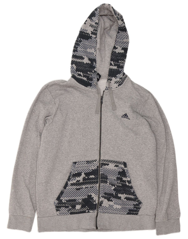 Maglione con cappuccio e zip Adidas da uomo grande grigio geometrico