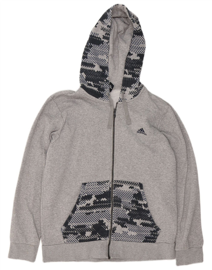 Maglione con cappuccio e zip Adidas da uomo grande grigio geometrico