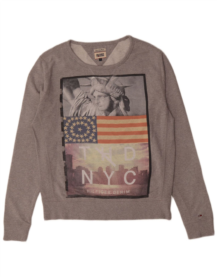 Tommy Hilfiger Uomo Felpa grafica Maglione Grande Cotone chiazzato grigio