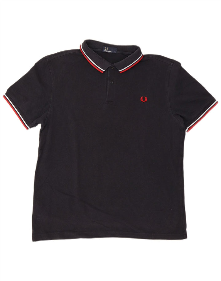 Polo da uomo Fred Perry grande in cotone a righe blu navy