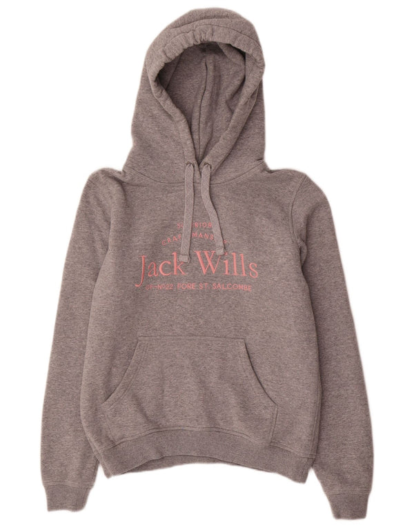 Maglione con cappuccio oversize grafico da donna Jack Wills UK 8 piccolo cotone grigio