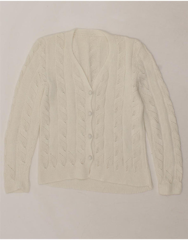 VINTAGE Womens Cardigan Sweater UK 12 Medium White Vintage Vintage and Second-Hand Vintage from Messina Hembry 