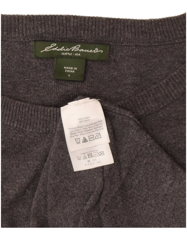 Maglione cardigan da donna EDDIE BAUER UK 16 grande cotone grigio