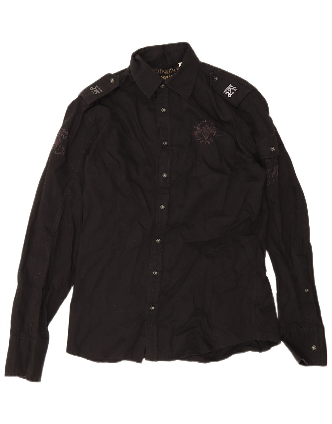 Camicia militare grafica da uomo Diesel in cotone nero medio