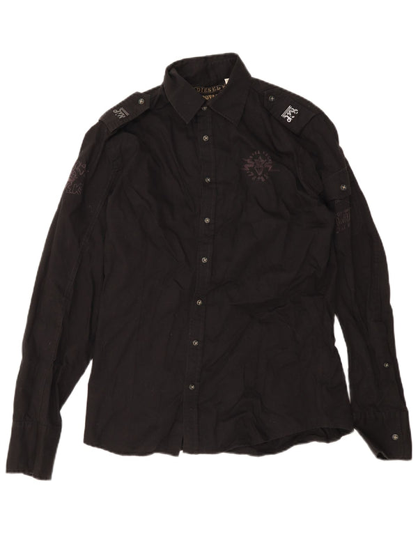 Camicia militare grafica da uomo Diesel in cotone nero medio