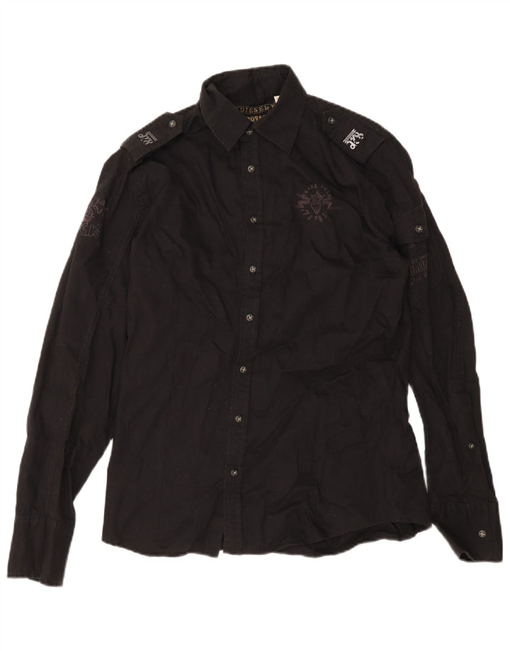 Camicia militare grafica da uomo Diesel in cotone nero medio