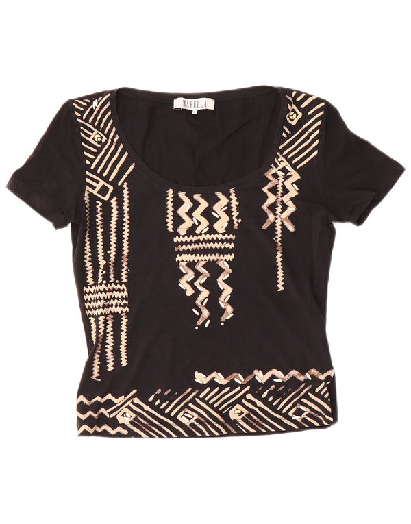 T-shirt grafica da donna Marella Top UK 10 piccola in cotone geometrico nero