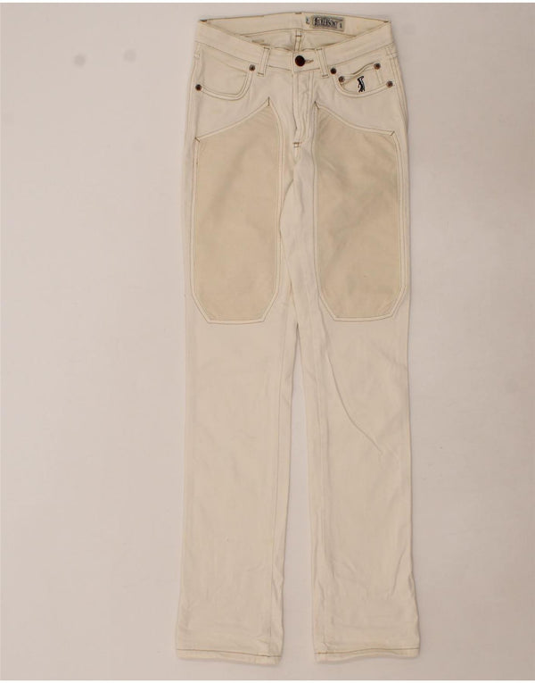 JECKERSON Womens Straight Jeans W25 L33 Beige Colourblock Cotton