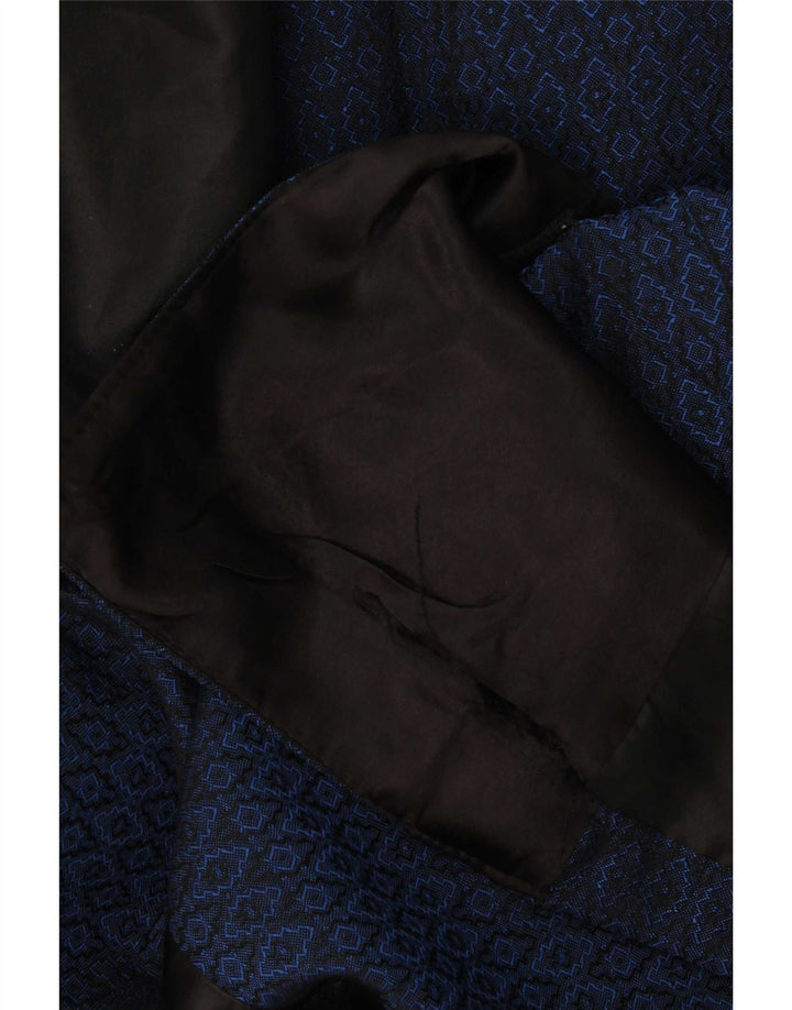 Cappotto doppiopetto vintage da donna UK 16 grande blu navy geometrico