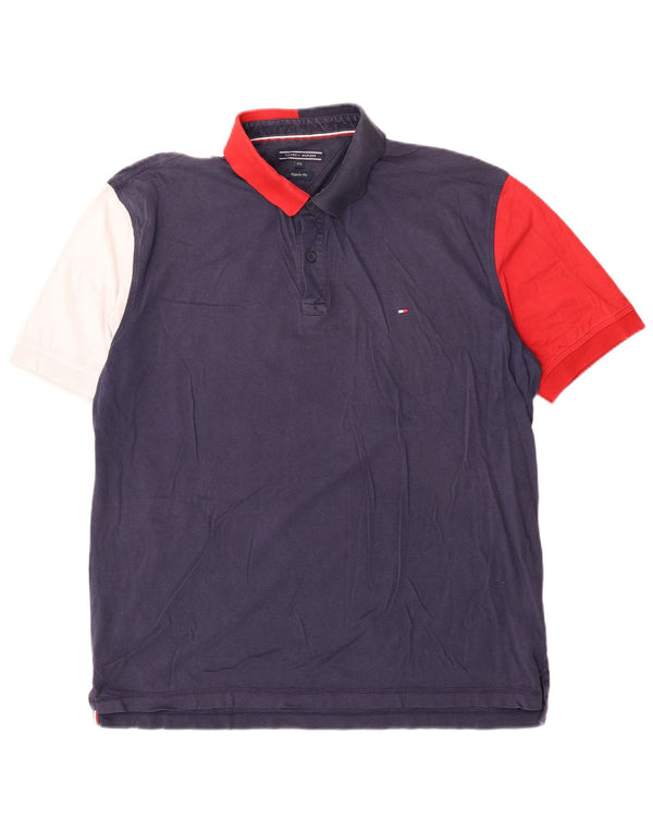 Polo da uomo vestibilità regolare Tommy Hilfiger 2XL cotone color block blu navy