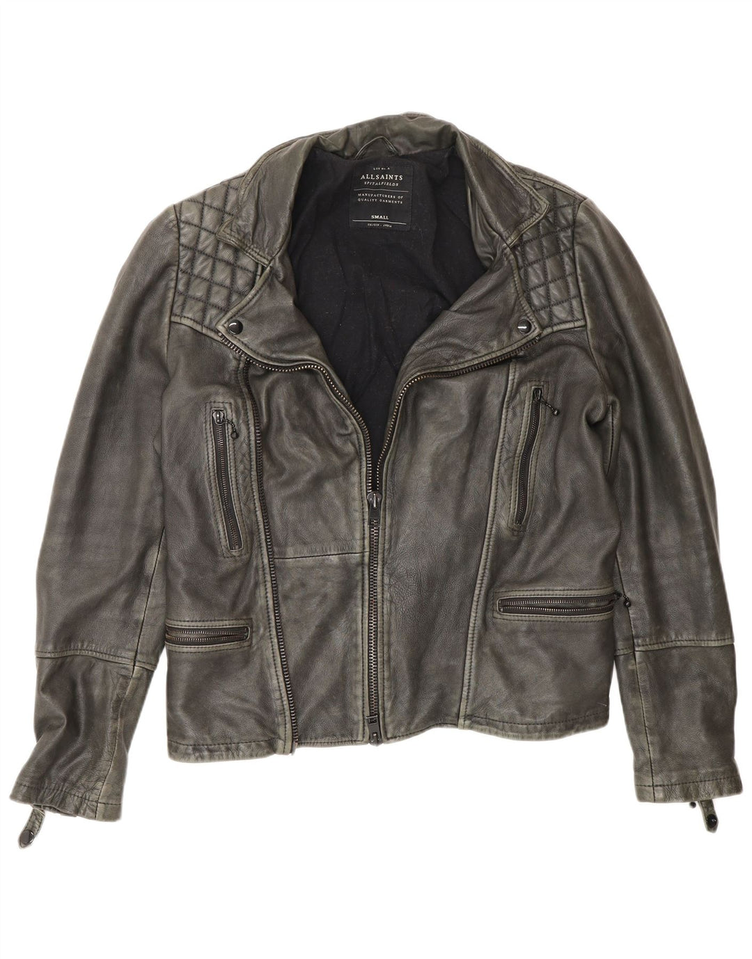 Giacca in pelle da motociclista da uomo All Saints UK 36 piccola grigia