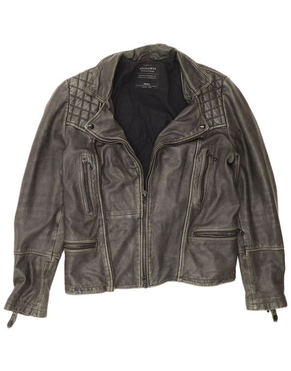 Giacca in pelle da motociclista da uomo All Saints UK 36 piccola grigia