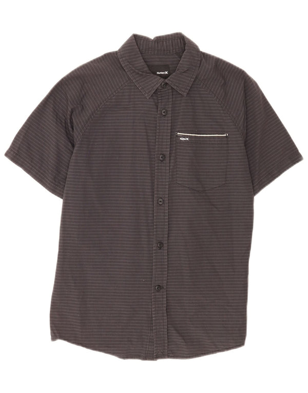 Camicia a maniche corte da ragazzo Hurley 10-11 anni cotone gessato medio nero