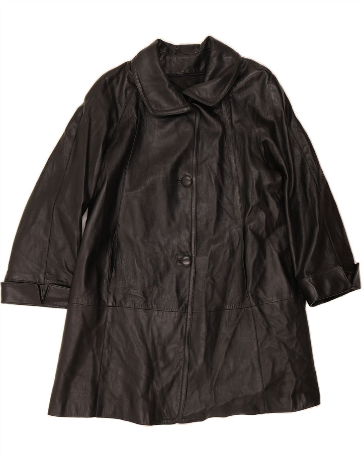 VINTAGE Womens Leather Coat UK 16 Large Black Leather Vintage Vintage and Second-Hand Vintage from Messina Hembry 