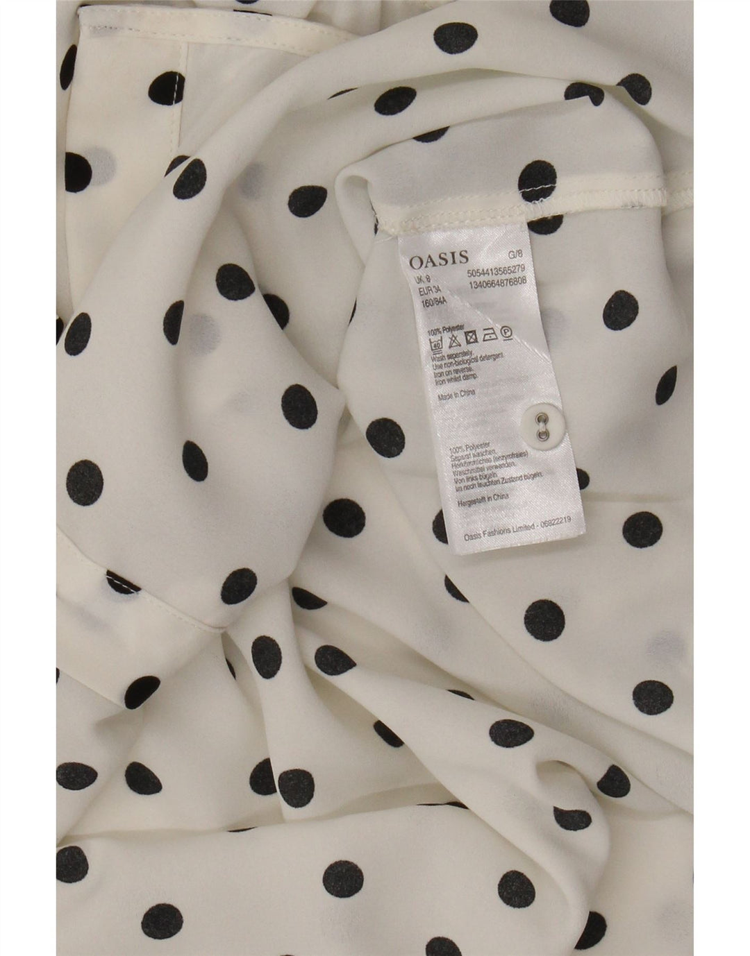 Camicetta senza maniche da donna Oasis UK 8 Piccolo poliestere bianco a pois