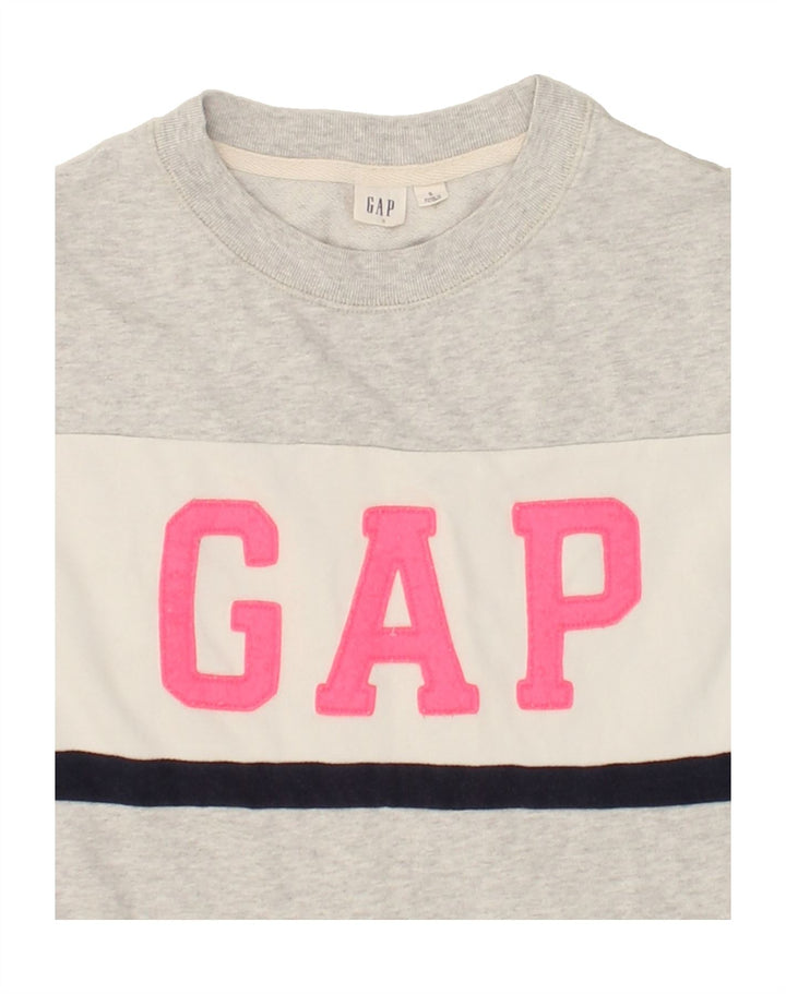 GAP Womens Graphic Sweatshirt Jumper UK 10 Small Grey Colourblock Cotton Vintage Gap and Second-Hand Gap from Messina Hembry 